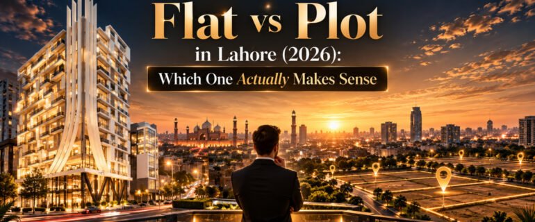 Flat vs plot in Lahore 2026 - apartments at Rise Mall & Residencia compared with buying a plot